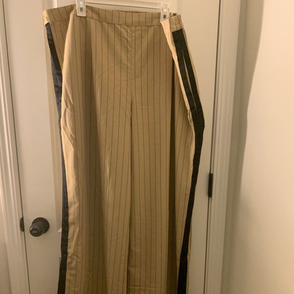 La Ligne Women's Side Stripe Khaki Black Pinstripe Pants Trousers Size 2X
